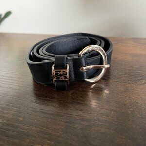 Bebe Women’s Black Belt Small S Synthetic Leather Gold Logo Buckle Waist 31”